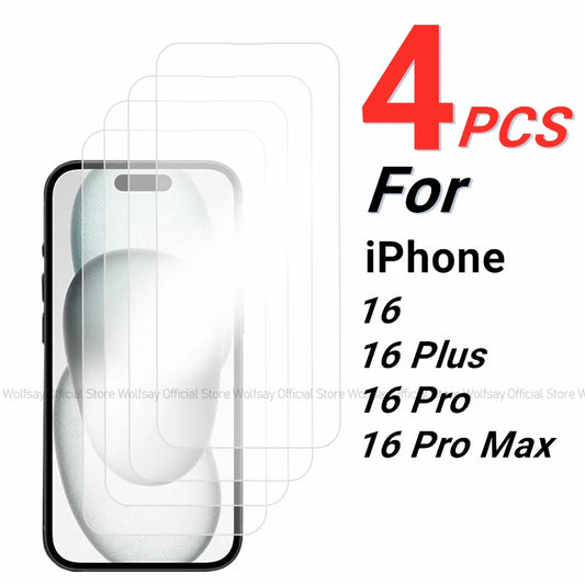 2/4PCS Screen Protector for  16 Tempered Glass for  16 plus 16 Pro Max Full Glue Cover Protector Glass for  16